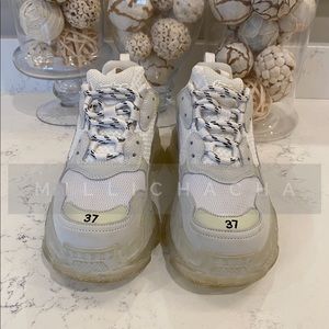 PREOWNED BALENCIAGA TRIPLE S SNEAKERS WHITE/CLEAR SOLE SIZE 37/7